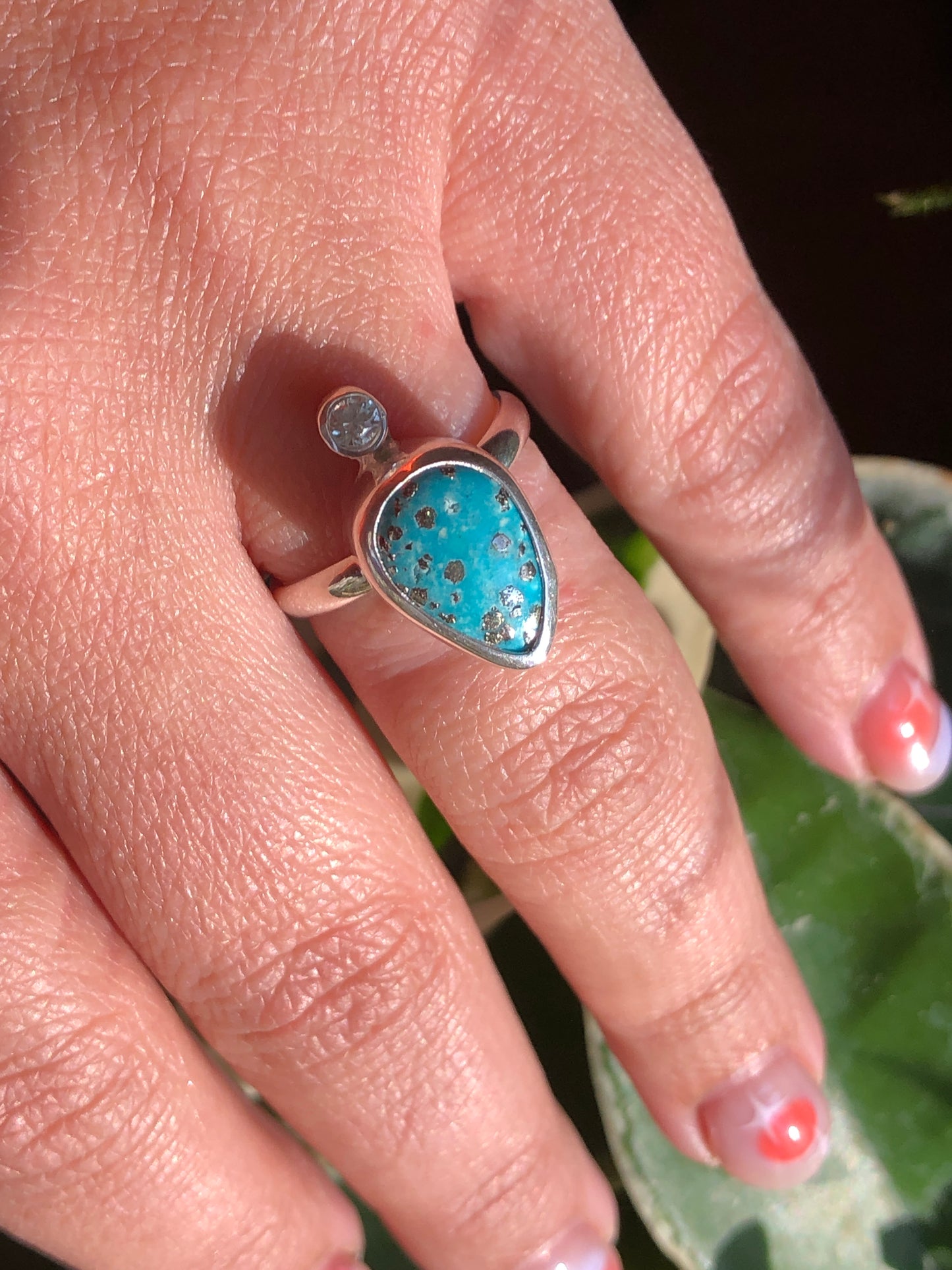 Campitos Turquoise and CZ dreamer ring  size 6.5