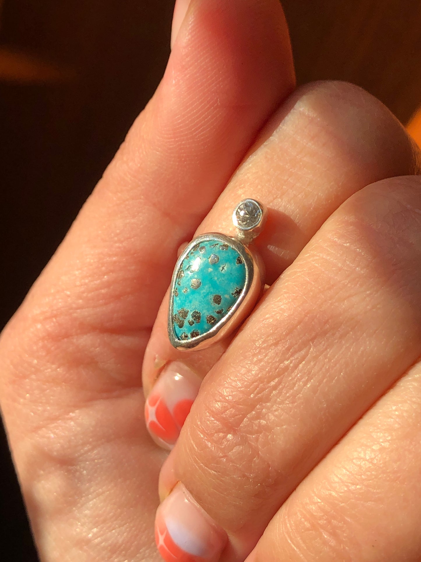 Campitos Turquoise and CZ dreamer ring  size 6.5