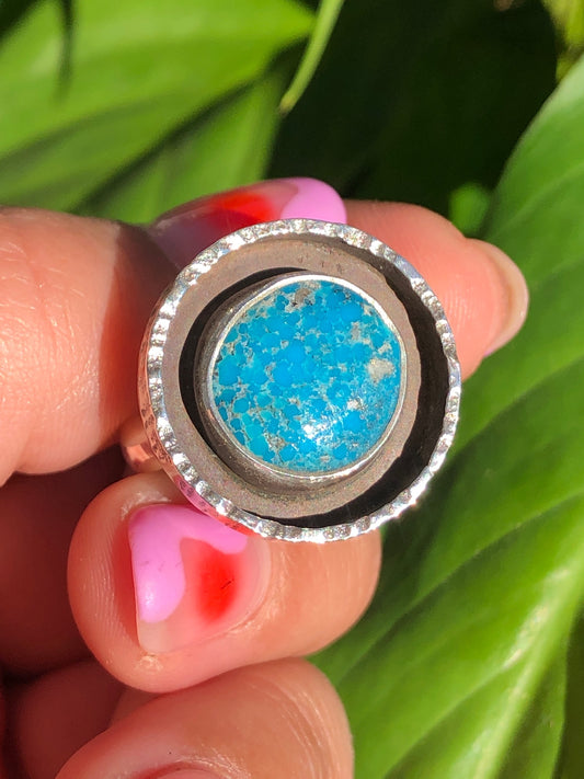 Turquoise Textured Shadowbox Ring Size 8.5