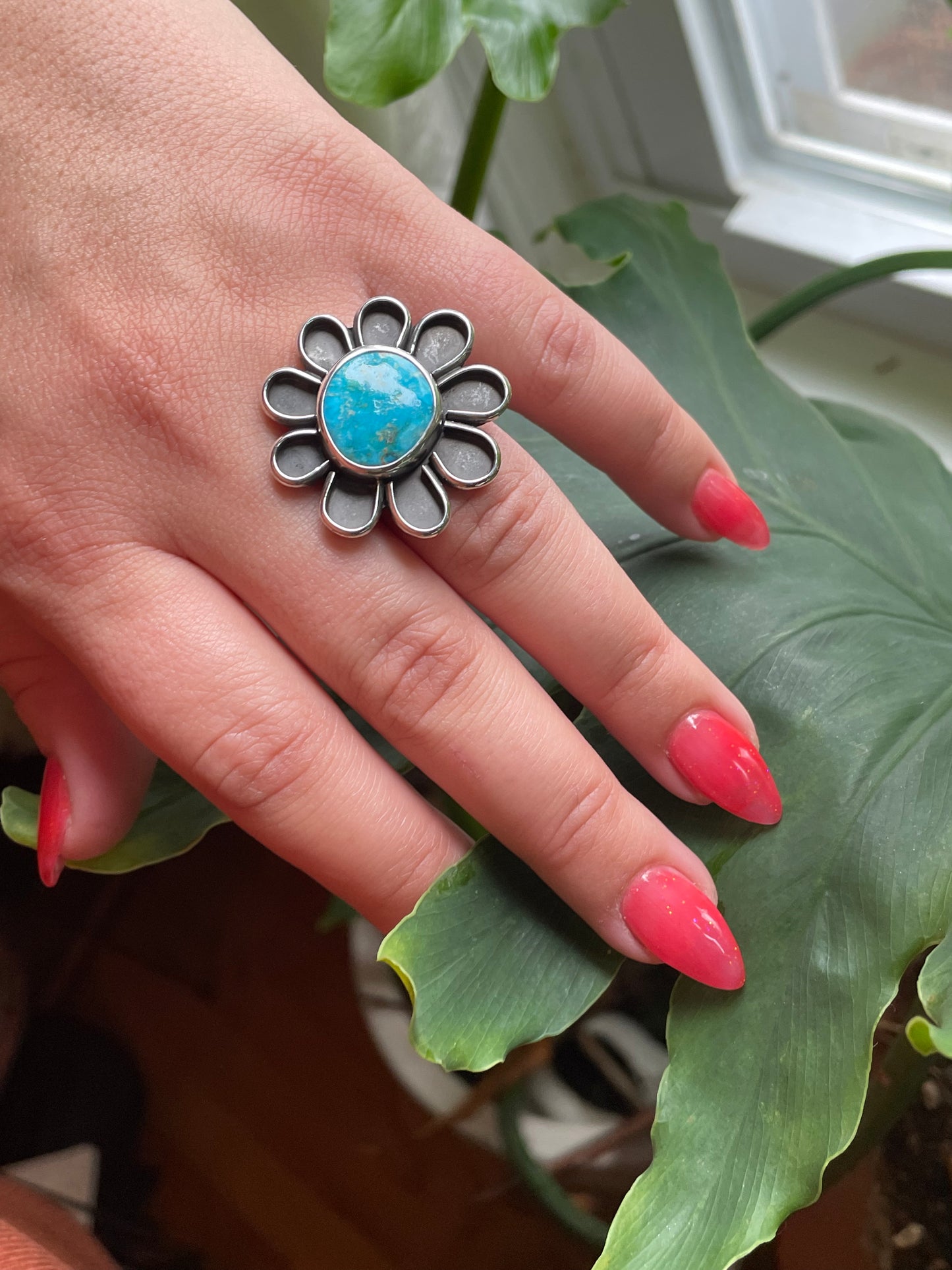 Size 6.5 Kingman Turquoise Daisy Ring