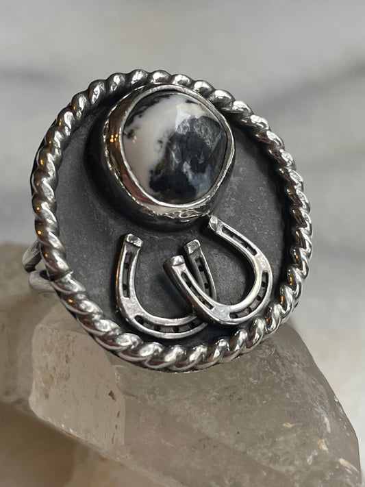 Size 6.75 White Buffalo Double Luck Rope Border Ring