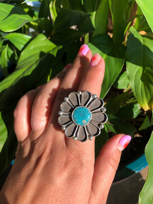 Flower Turquoise Ring Size 7.75
